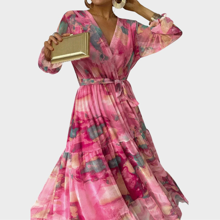 Fiona | Women's Wrap Maxi Dress with Floral Pattern and Long Sleeves