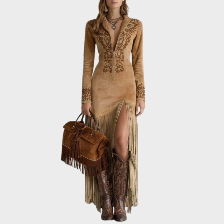 Victoria | Fringed suede boho dress