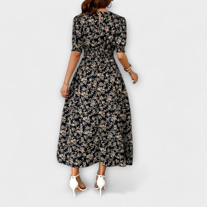 Amelia - Dress with Round Neckline and Floral Pattern