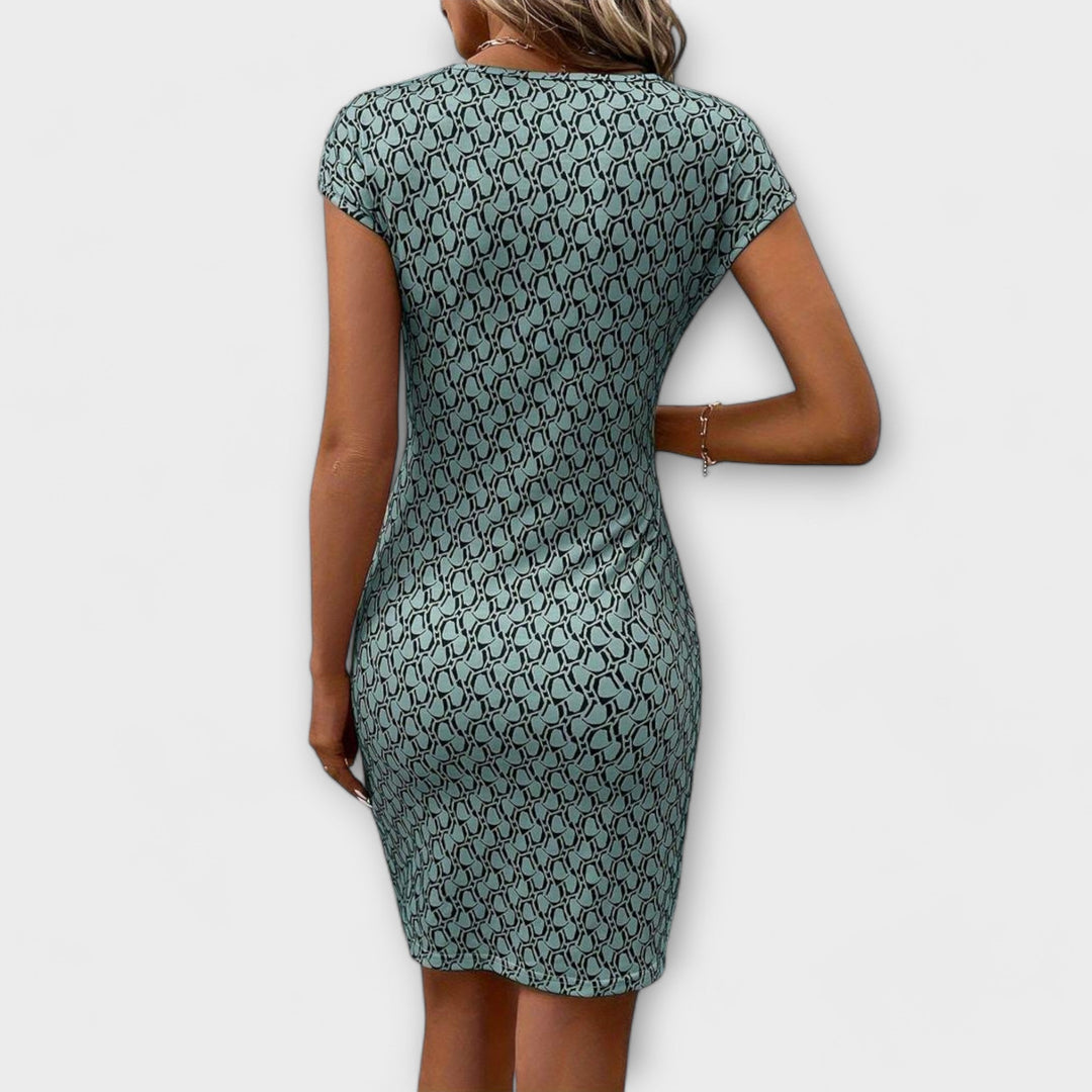Emma - Short-Sleeved Tulip Dress with All-Over Pattern