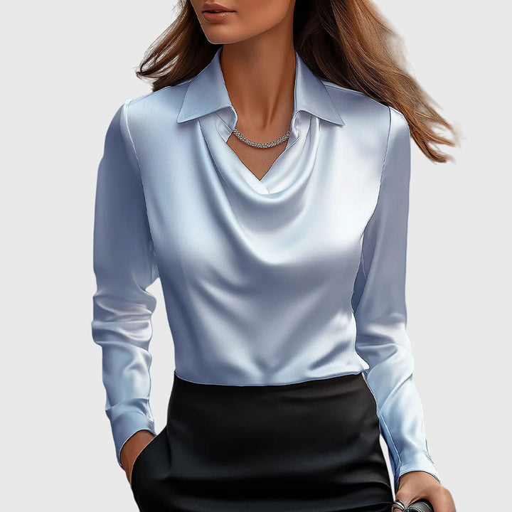 Sylvie | Luxurious Shiny Blouse with Pleated Neckline