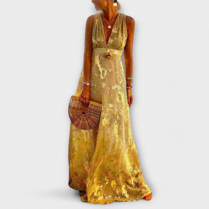 Elegant dress with V-neckline and sequin detail