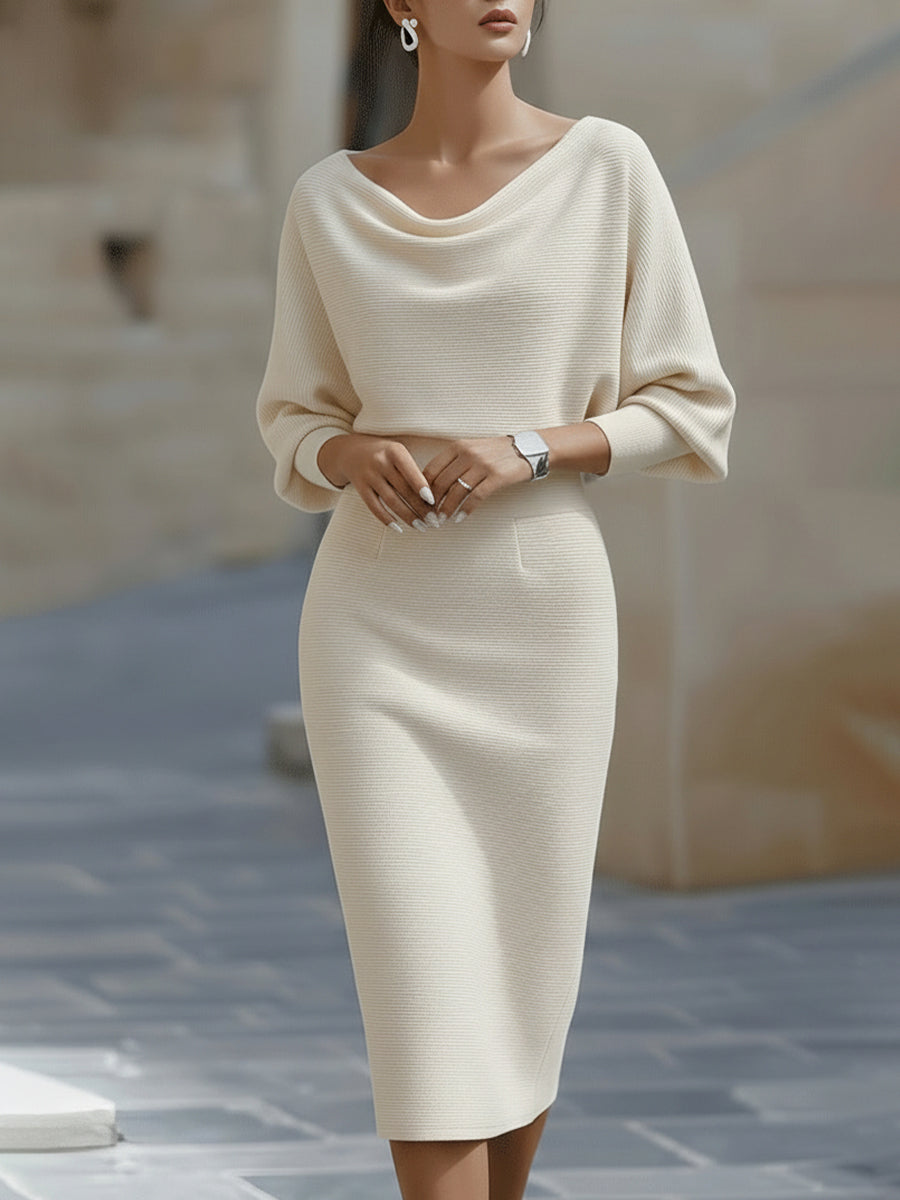 Charlotte | Women's Draped Batwing Sleeve Midi Elegant Dress