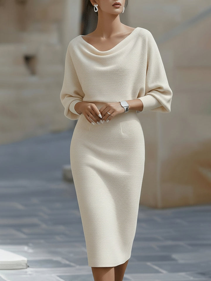 Charlotte | Women's Draped Batwing Sleeve Midi Elegant Dress