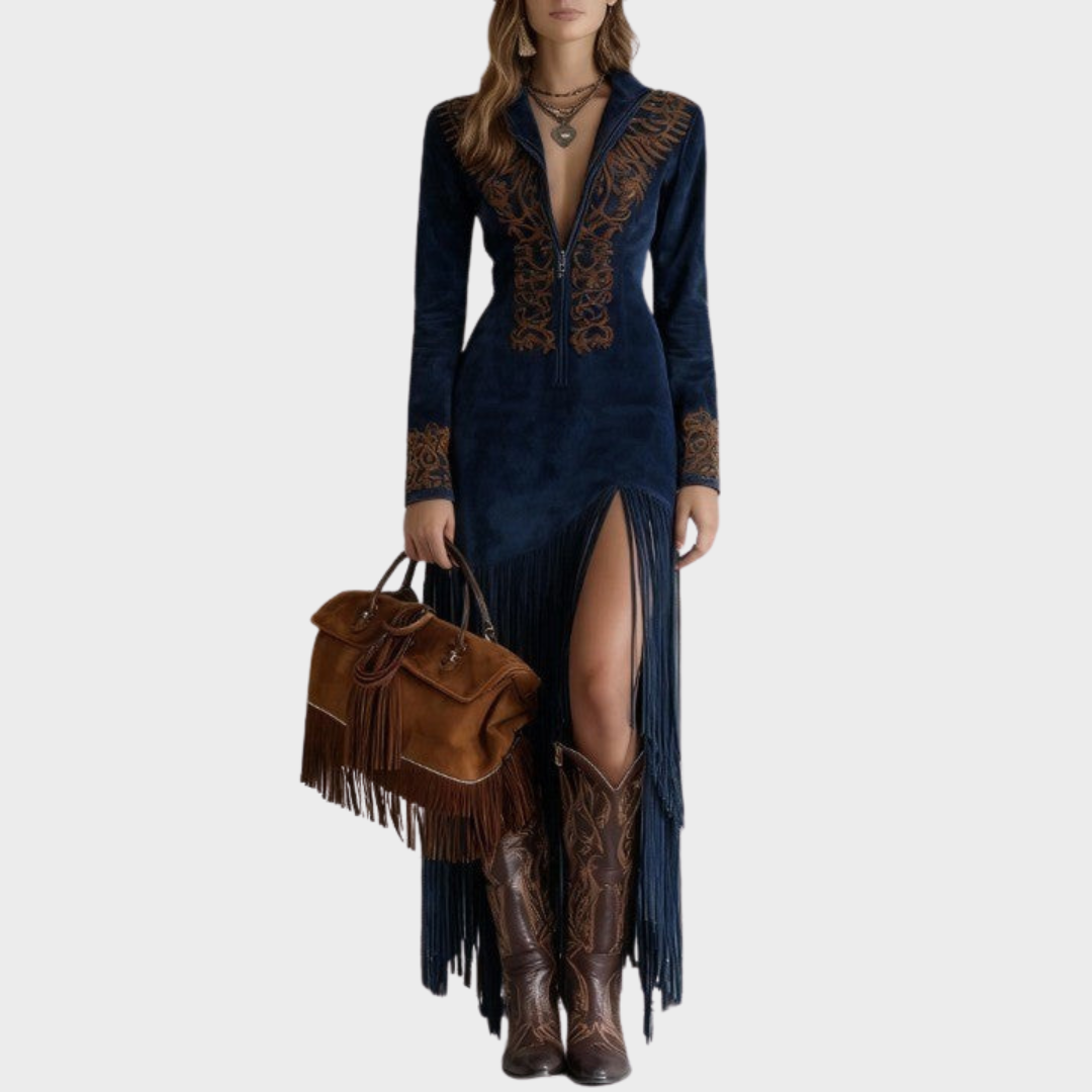 Victoria | Fringed suede boho dress