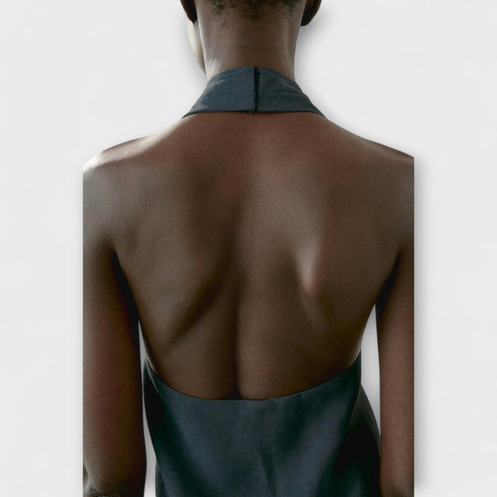 Leah – Blue Halter Neck Top with Back Cut-Out