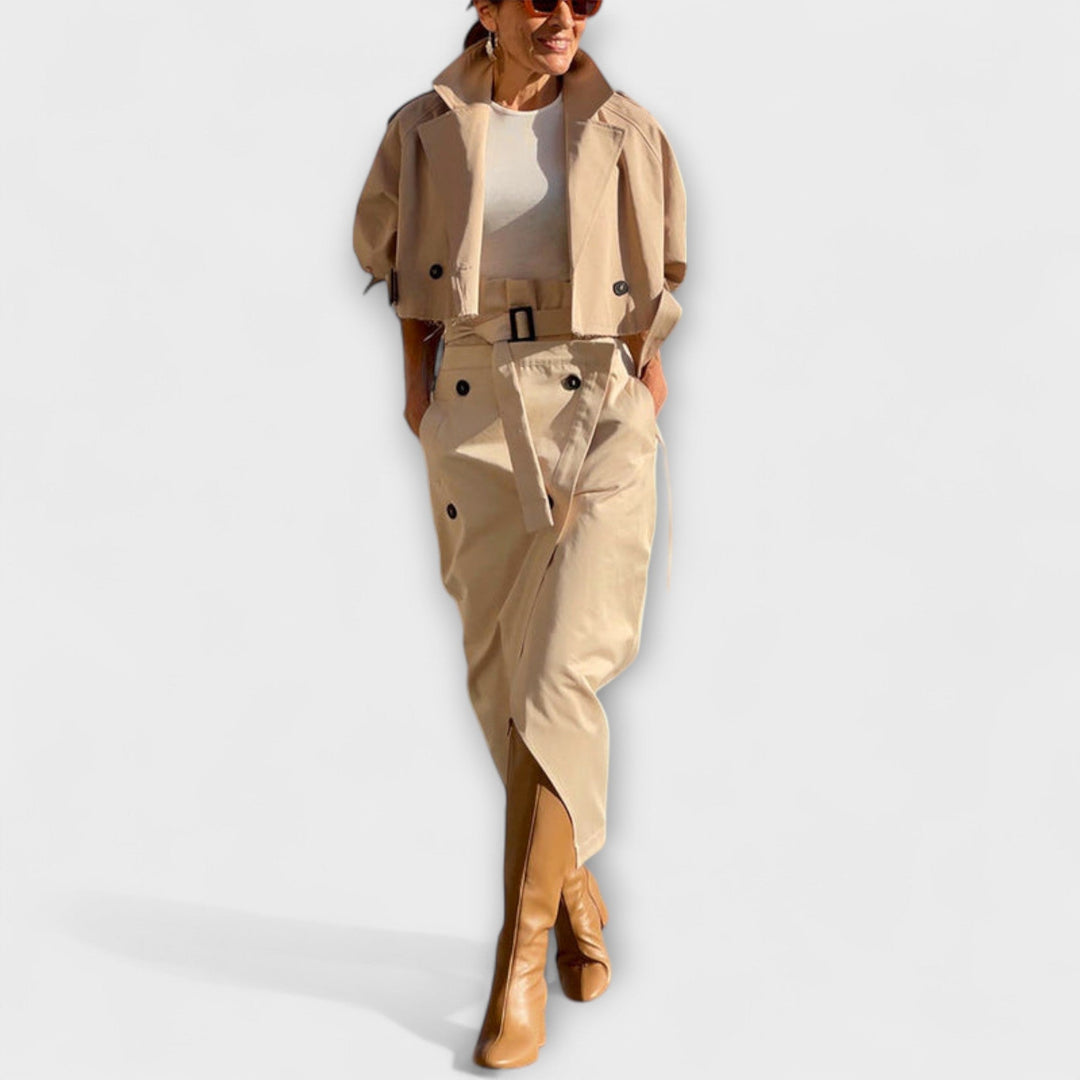 Lyra - Elegant Jacket Midi Skirt with Pocket