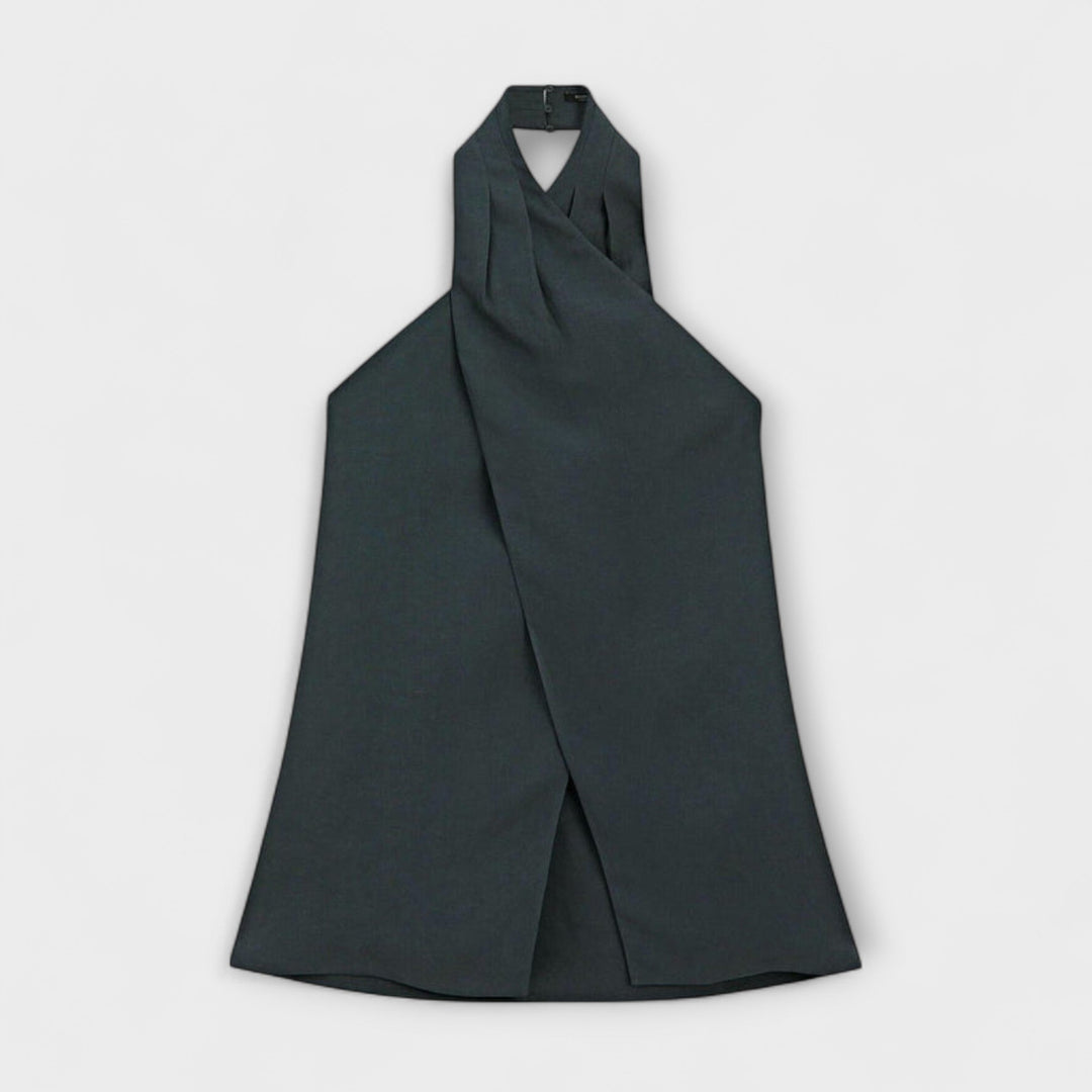 Leah – Blue Halter Neck Top with Back Cut-Out