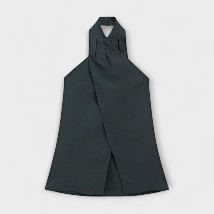 Leah – Blue Halter Neck Top with Back Cut-Out