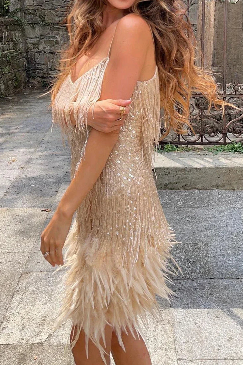 Cute Feather Party Mini Dress