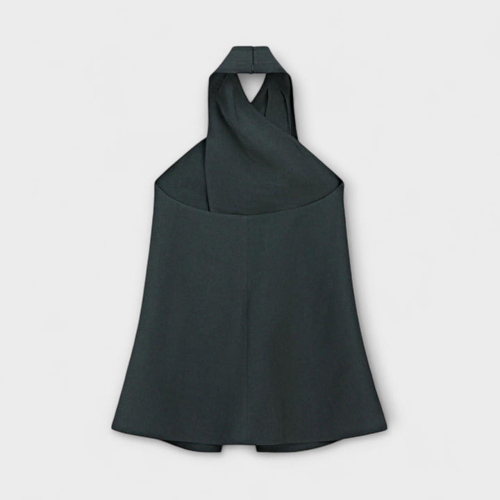 Leah – Blue Halter Neck Top with Back Cut-Out