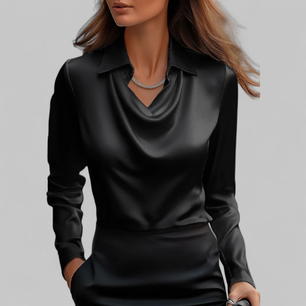Isla Draped Fit Blouse | Draped Neck Long Sleeve Blouse