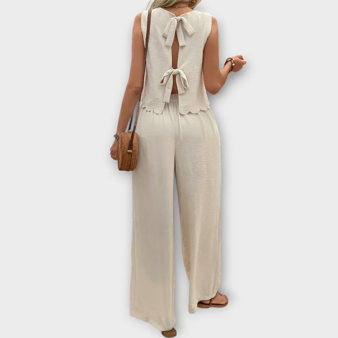 Valeria - Waistcoat with Floral Trim & Long Trousers