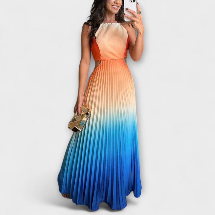 Haven – Stylish Backless Maxi Dress with Gradient and Tie Pleats