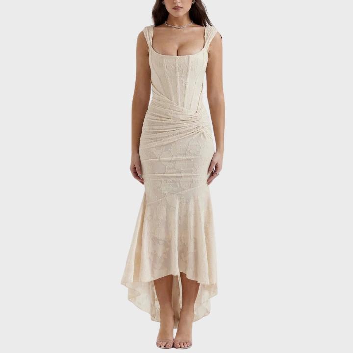 Women's Draped Corset Floral High-Low Gown