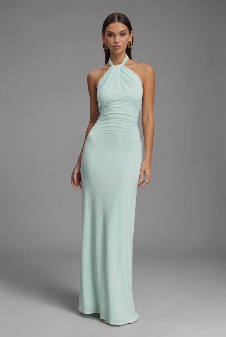 Women’s Elegant Satin Halter Open Back Maxi Dress