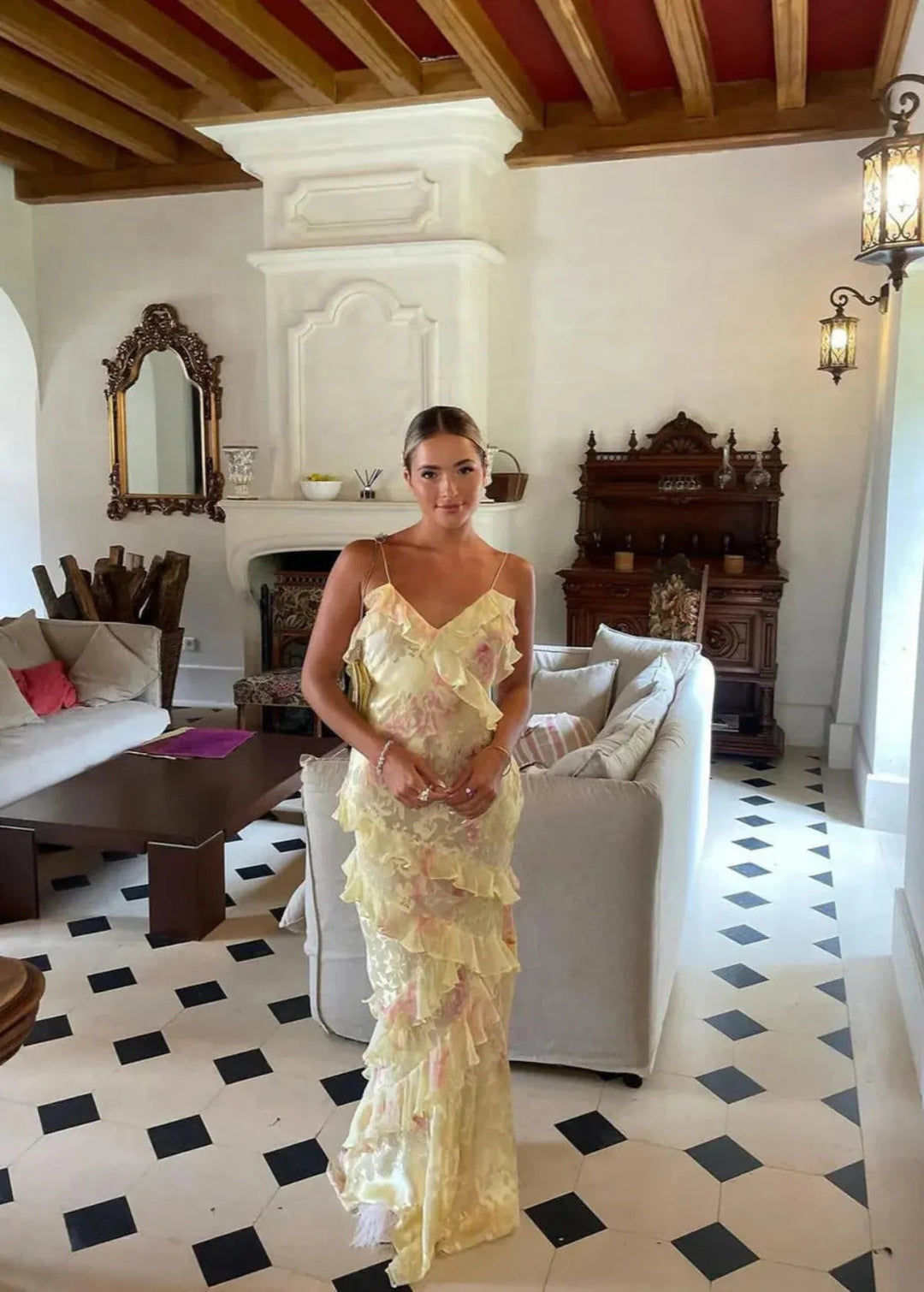 Airborne Yellow Floral Maxi Dress With Ruffles