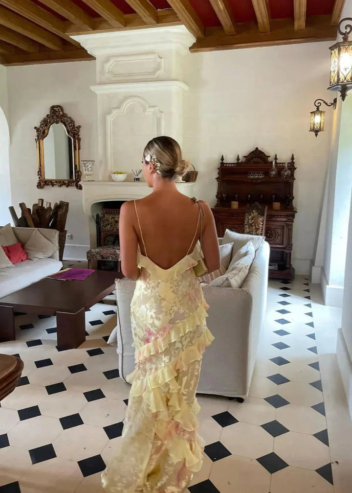 Airborne Yellow Floral Maxi Dress With Ruffles