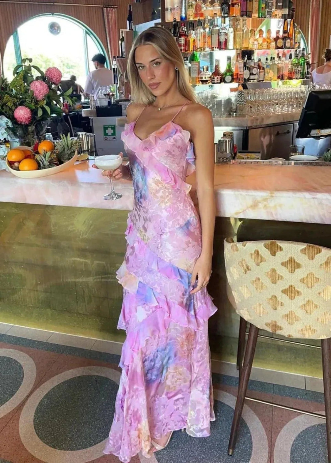 Airborne Yellow Floral Maxi Dress With Ruffles