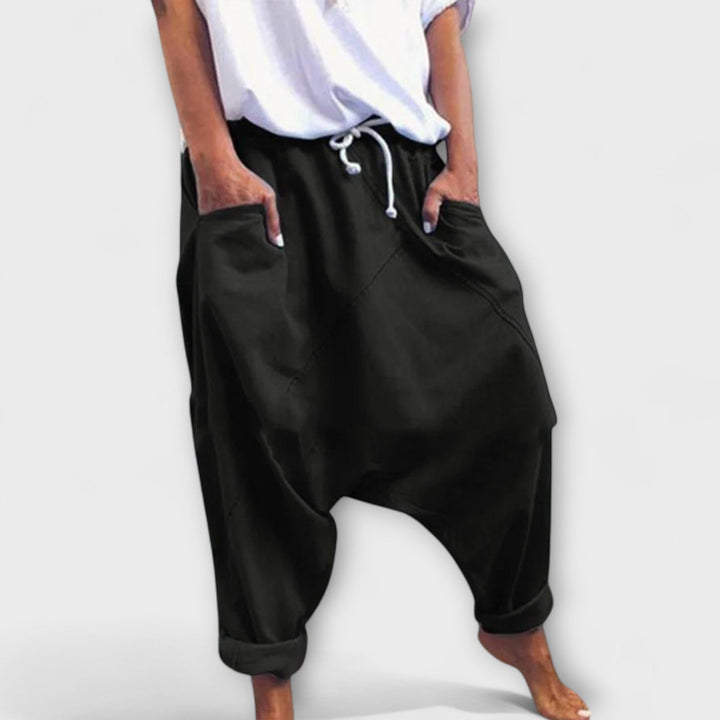 Hara – Wide Cut Harem Trousers with Drawstring