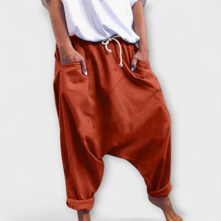 Hara – Wide Cut Harem Trousers with Drawstring