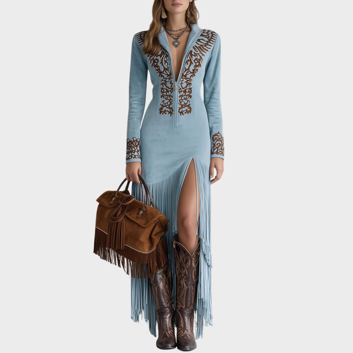 Victoria | Fringed suede boho dress