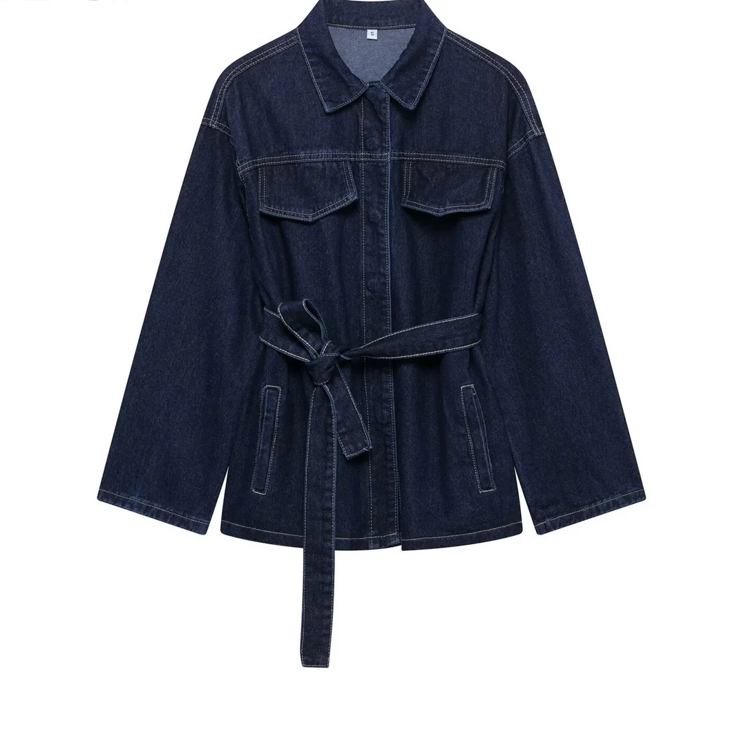 Denim Utility Jacket with Tie Belt