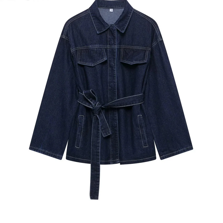 Denim Utility Jacket with Tie Belt