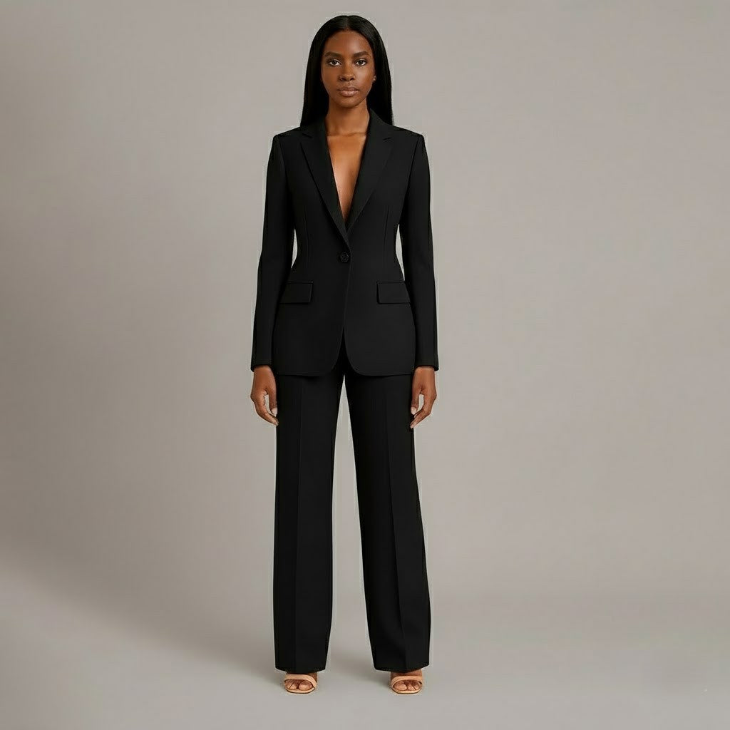 Isabella Tailored Fit Blazer Wide Leg Trousers Two-Piece Set | Solid Button Front Women’s Suit Set