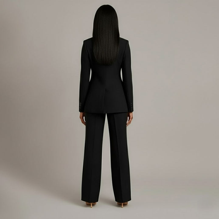 Isabella Tailored Fit Blazer Wide Leg Trousers Two-Piece Set | Solid Button Front Women’s Suit Set