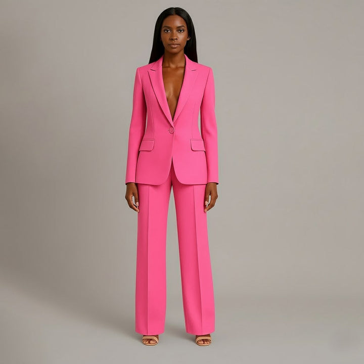 Isabella Tailored Fit Blazer Wide Leg Trousers Two-Piece Set | Solid Button Front Women’s Suit Set