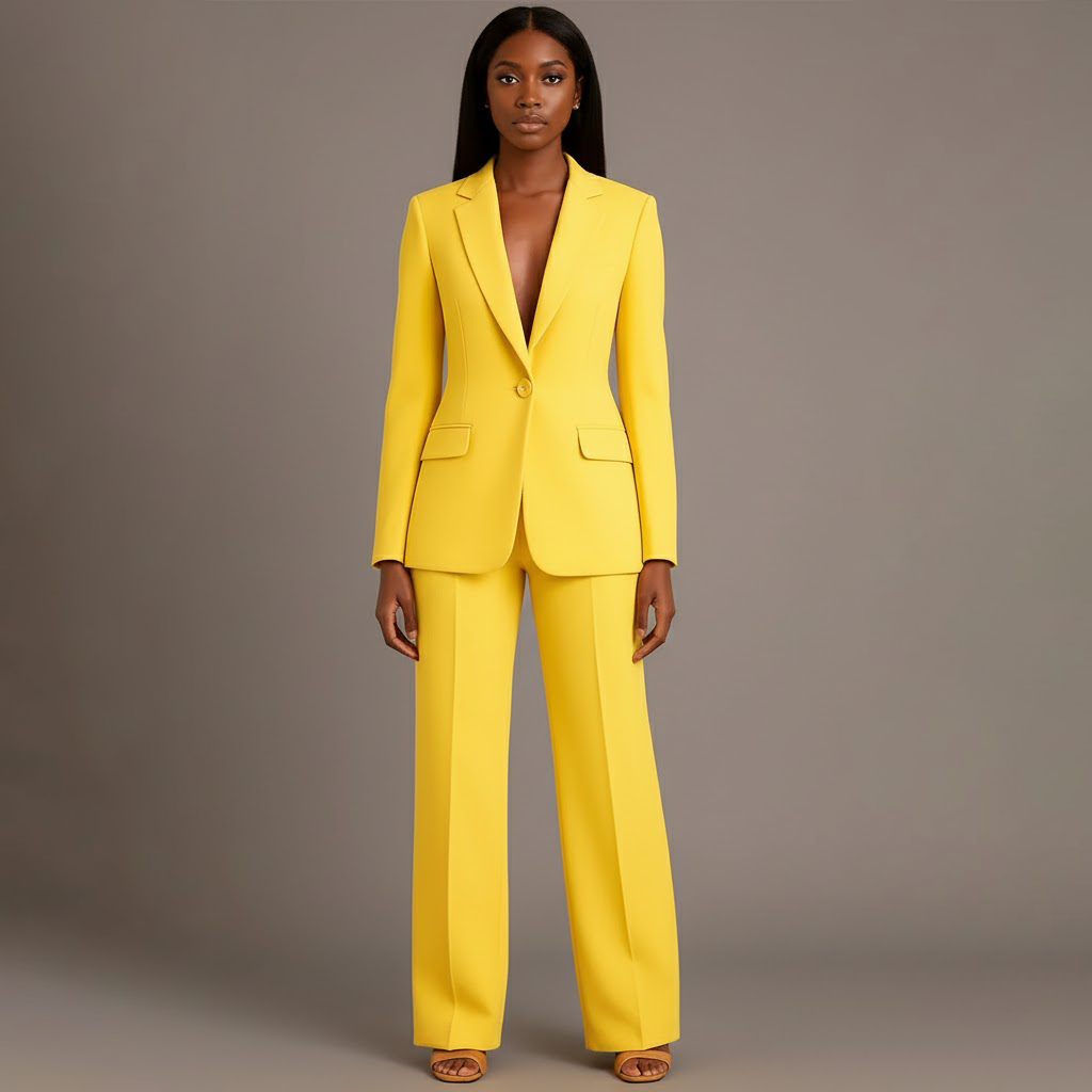 Isabella Tailored Fit Blazer Wide Leg Trousers Two-Piece Set | Solid Button Front Women’s Suit Set