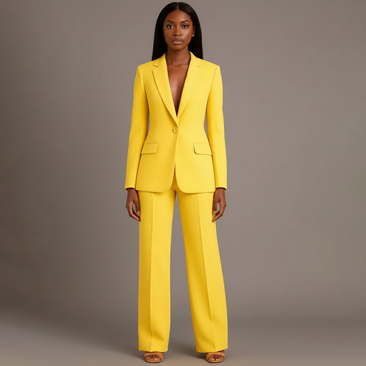 Isabella Tailored Fit Blazer Wide Leg Trousers Two-Piece Set | Solid Button Front Women’s Suit Set