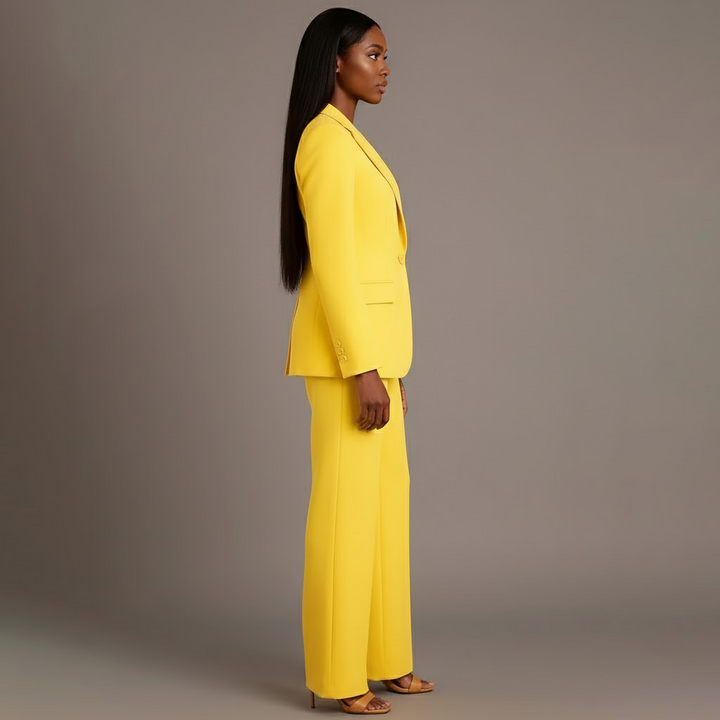 Isabella Tailored Fit Blazer Wide Leg Trousers Two-Piece Set | Solid Button Front Women’s Suit Set