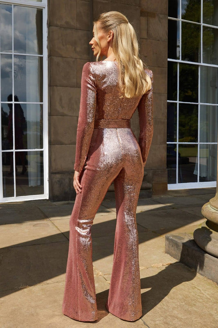 Faline Jumpsuit | Sequin Long Sleeve Flared Jumpsuit