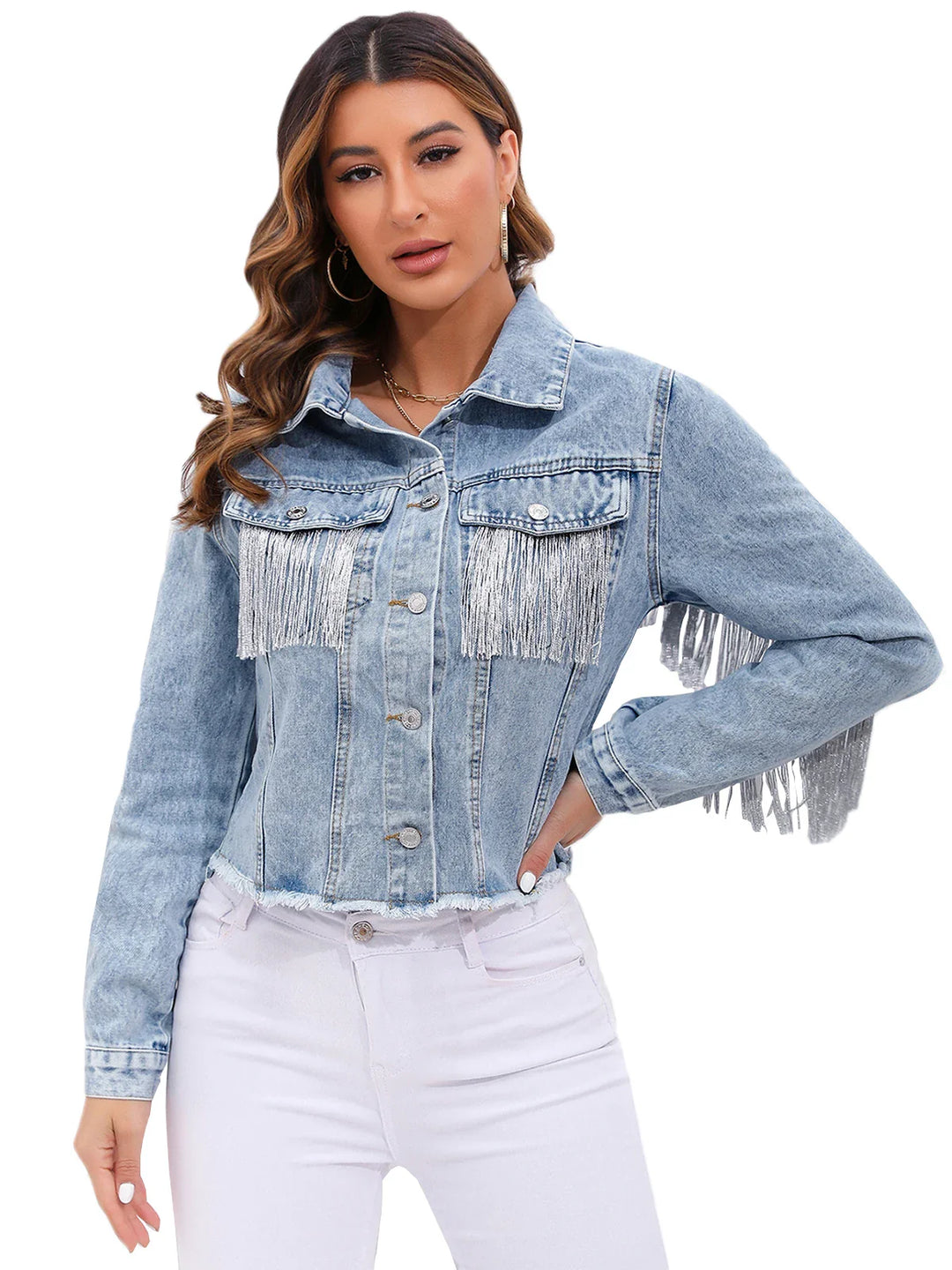 Denim Jacket with Fringe Detail