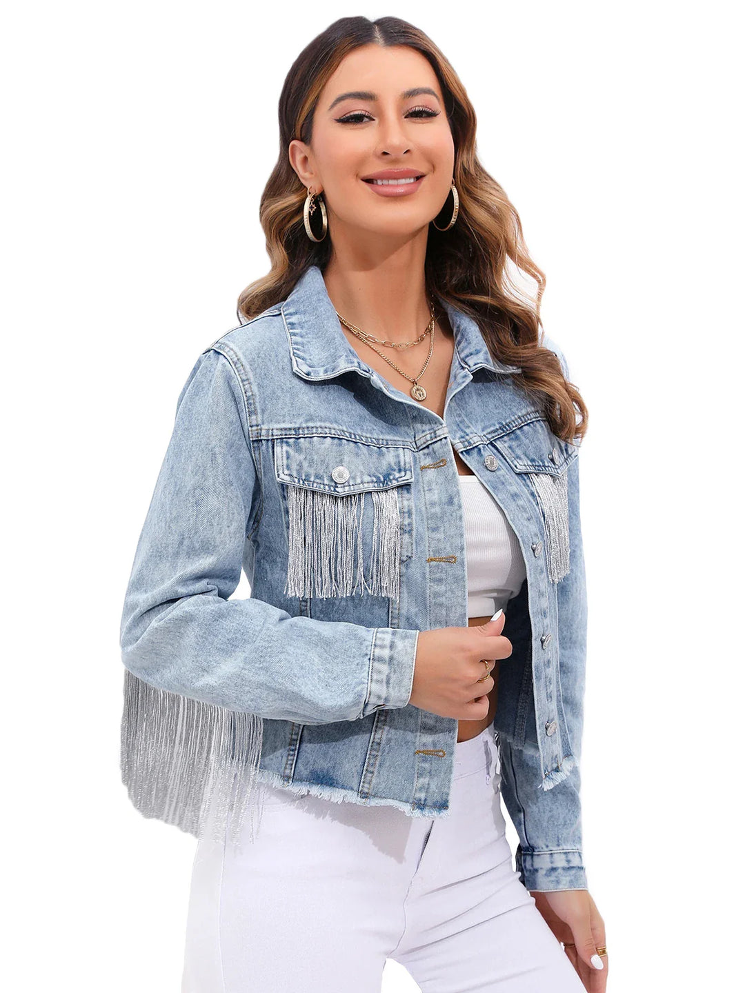 Denim Jacket with Fringe Detail