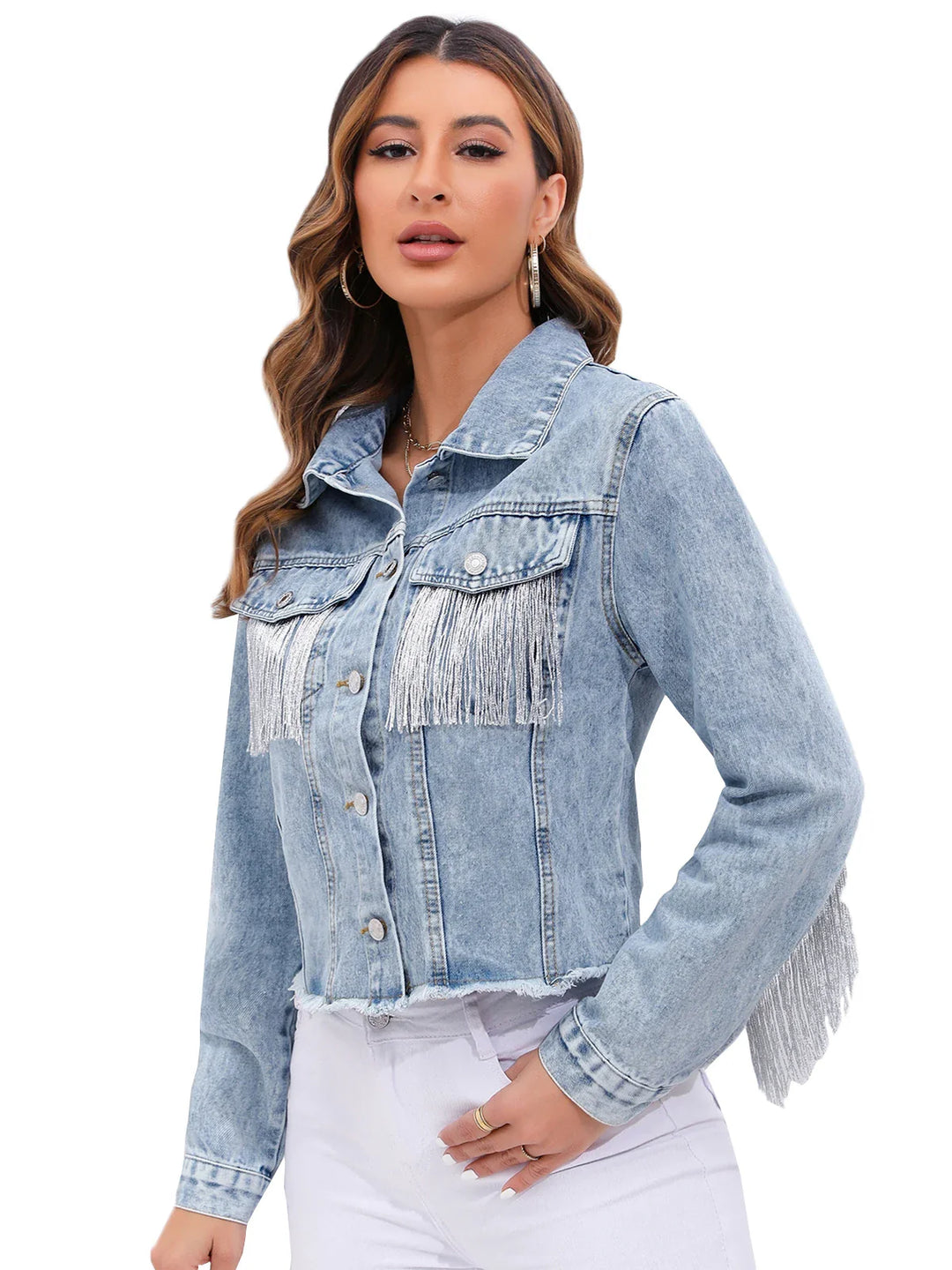 Denim Jacket with Fringe Detail