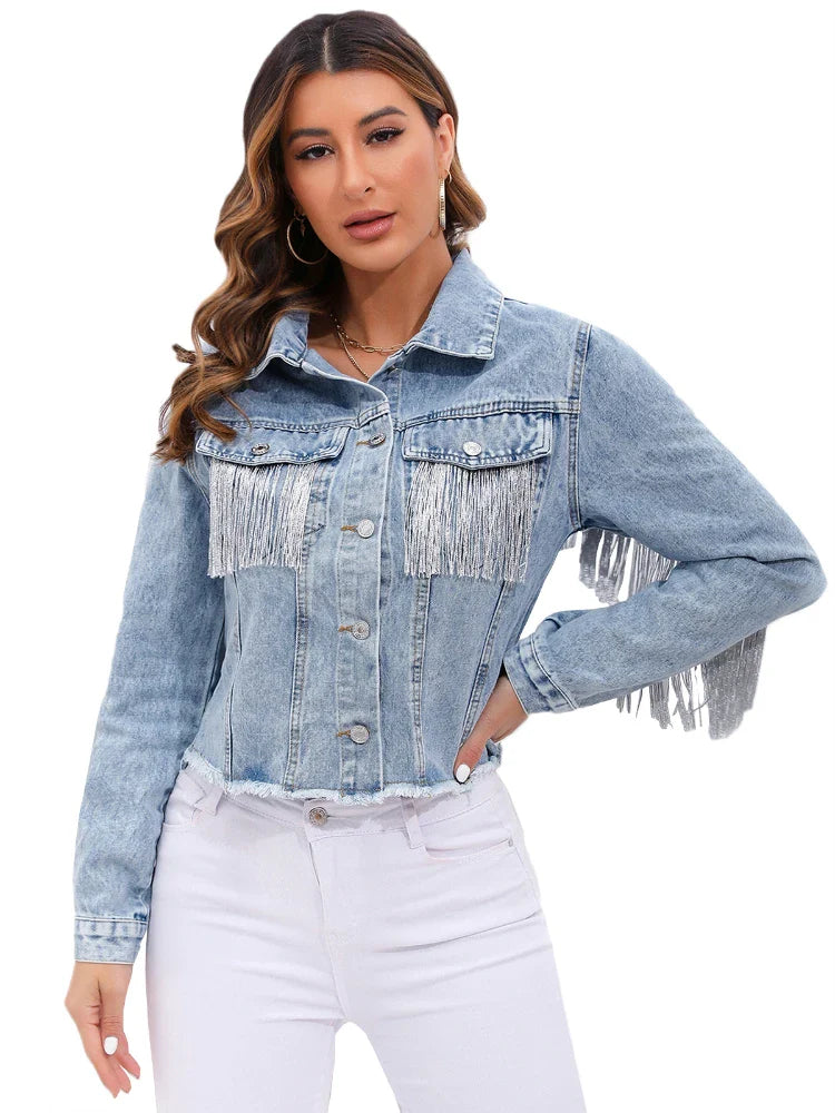 Denim Jacket with Fringe Detail