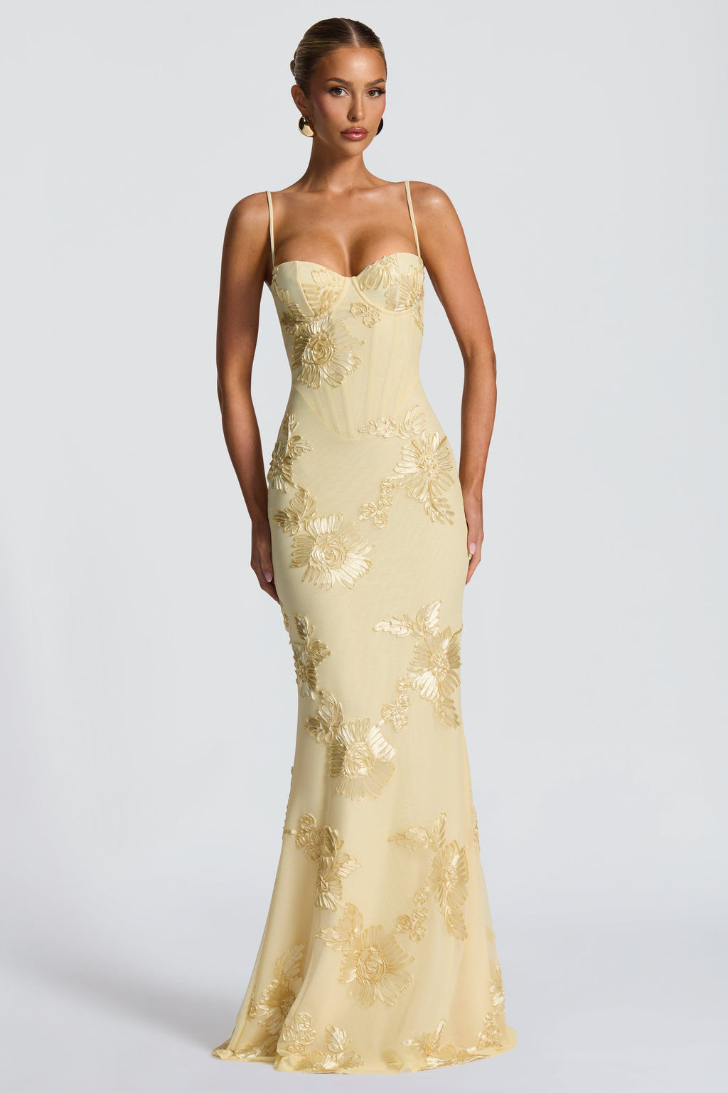 Floral Jacquard Corset Bodice Maxi Dress