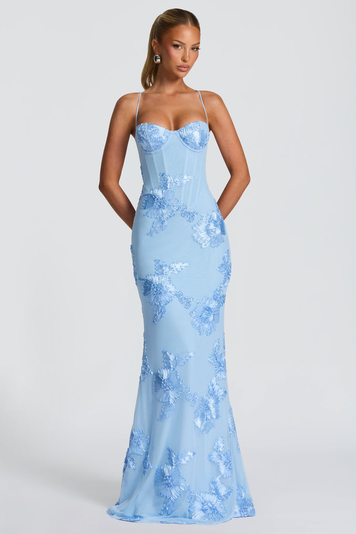 Floral Jacquard Corset Bodice Maxi Dress