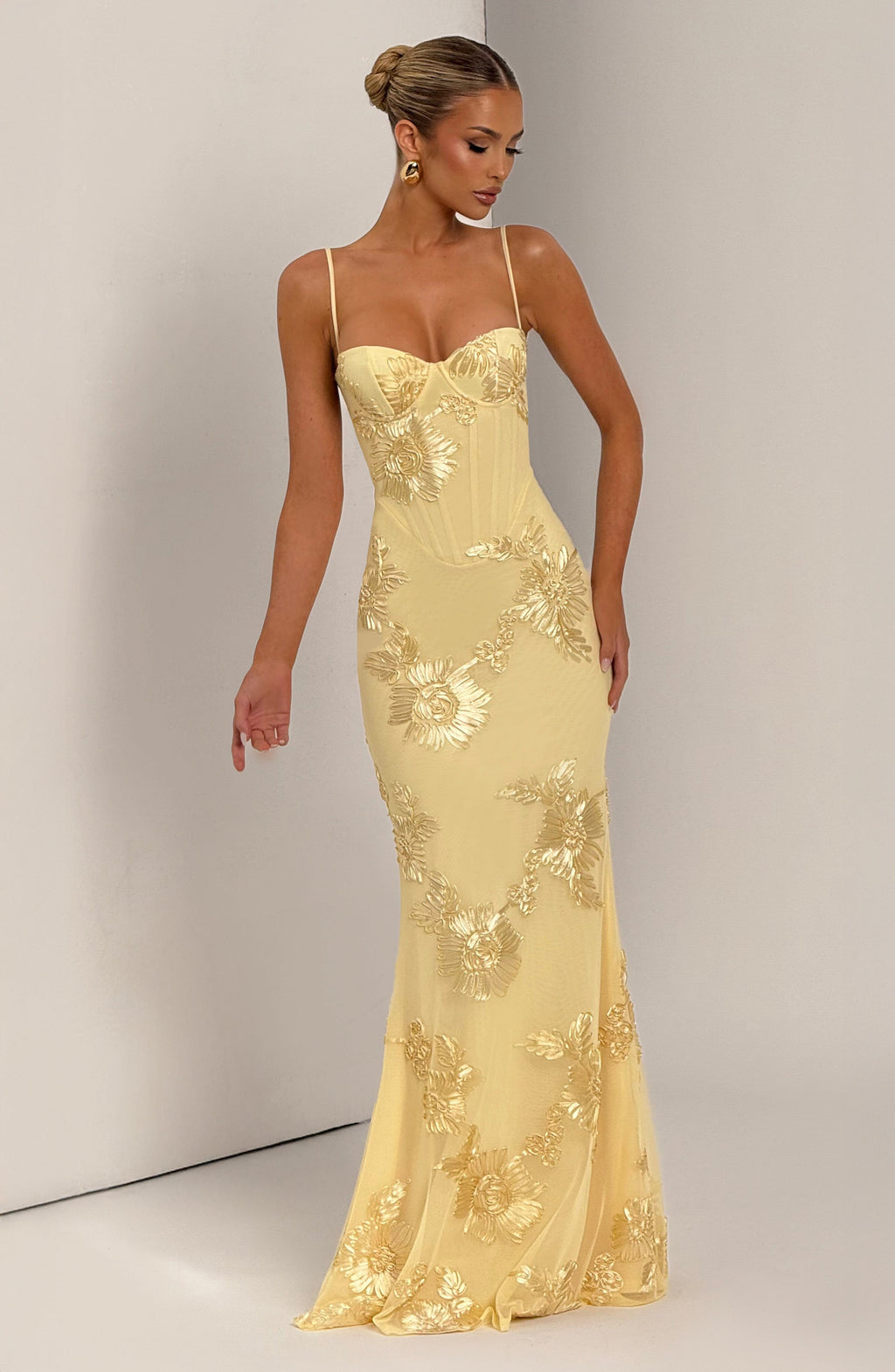 Floral Jacquard Corset Bodice Maxi Dress