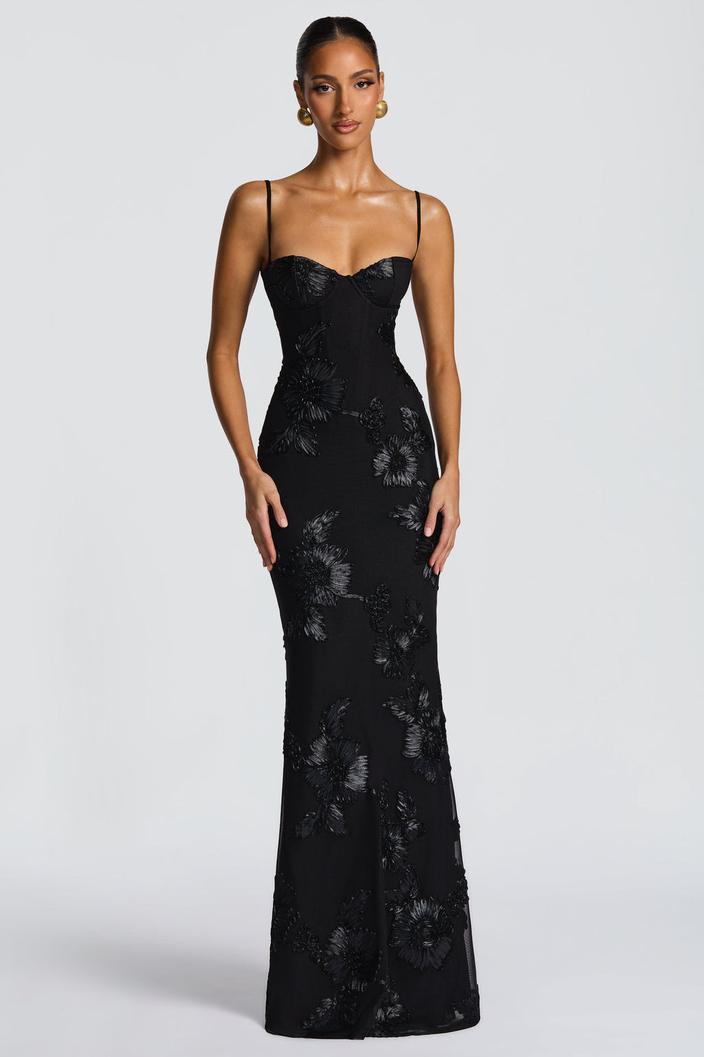 Floral Jacquard Corset Bodice Maxi Dress