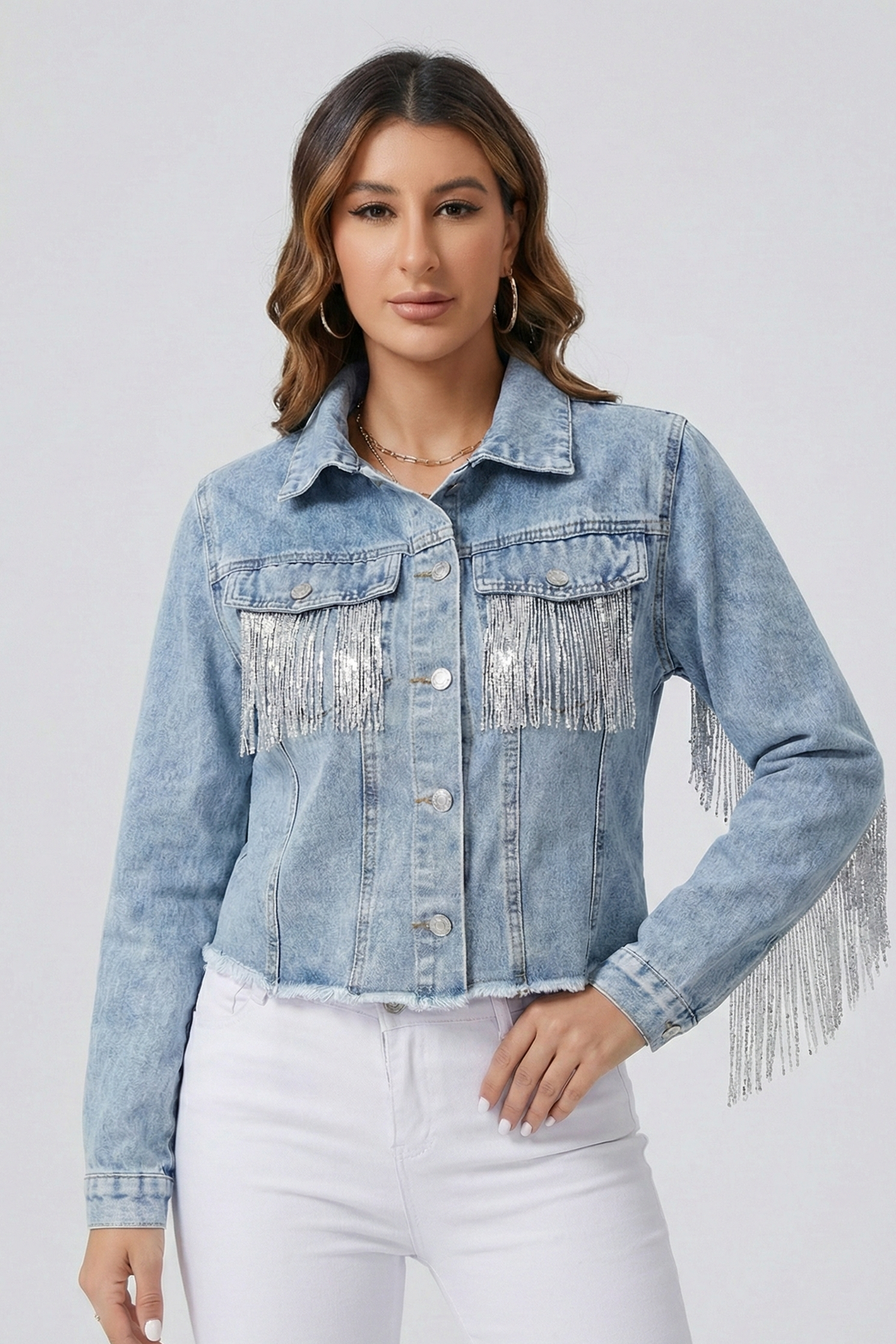 Denim Jacket with Fringe Detail