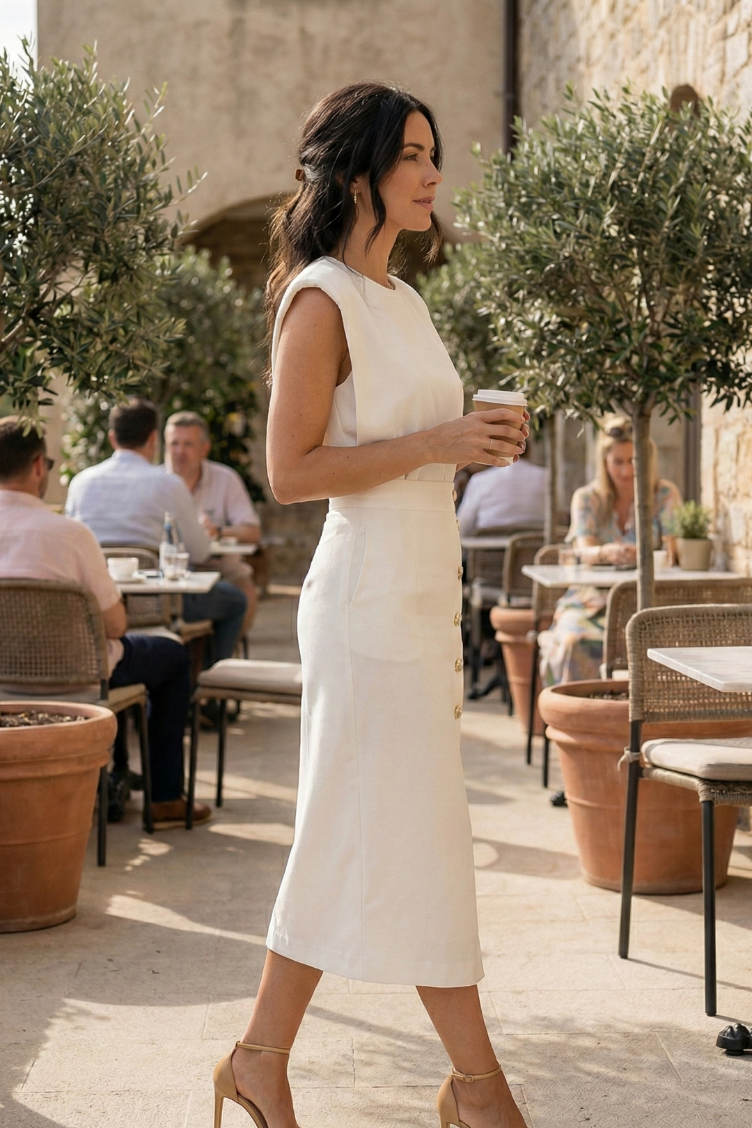 Elegant Midi Dress with Button Detail and Side Slit