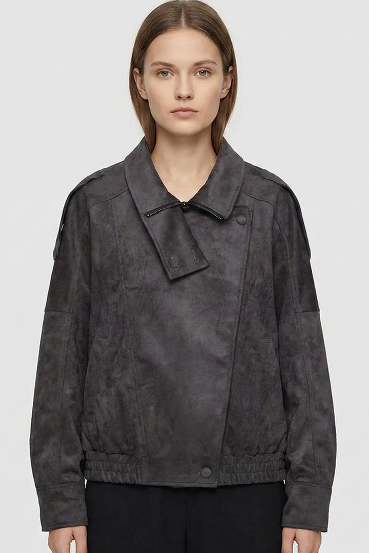 Faux Suede Bomber Jacket with Modern Utility Fit