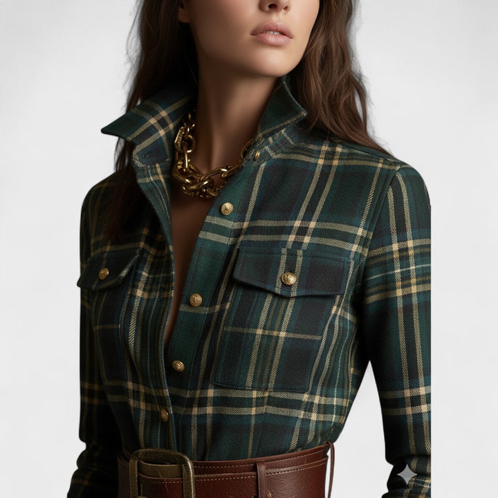 Clara | Maxi dress with belt and tartan pattern