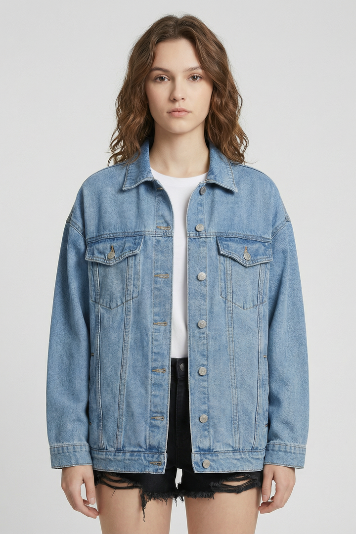 Oversized Denim Jacket with Classic Button-Front Design