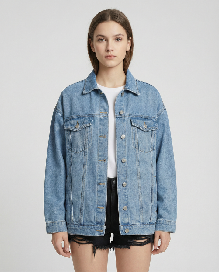 Oversized Denim Jacket with Classic Button-Front Design