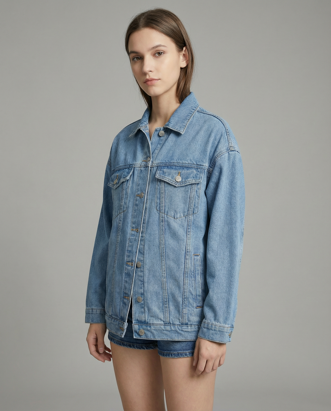 Oversized Denim Jacket with Classic Button-Front Design